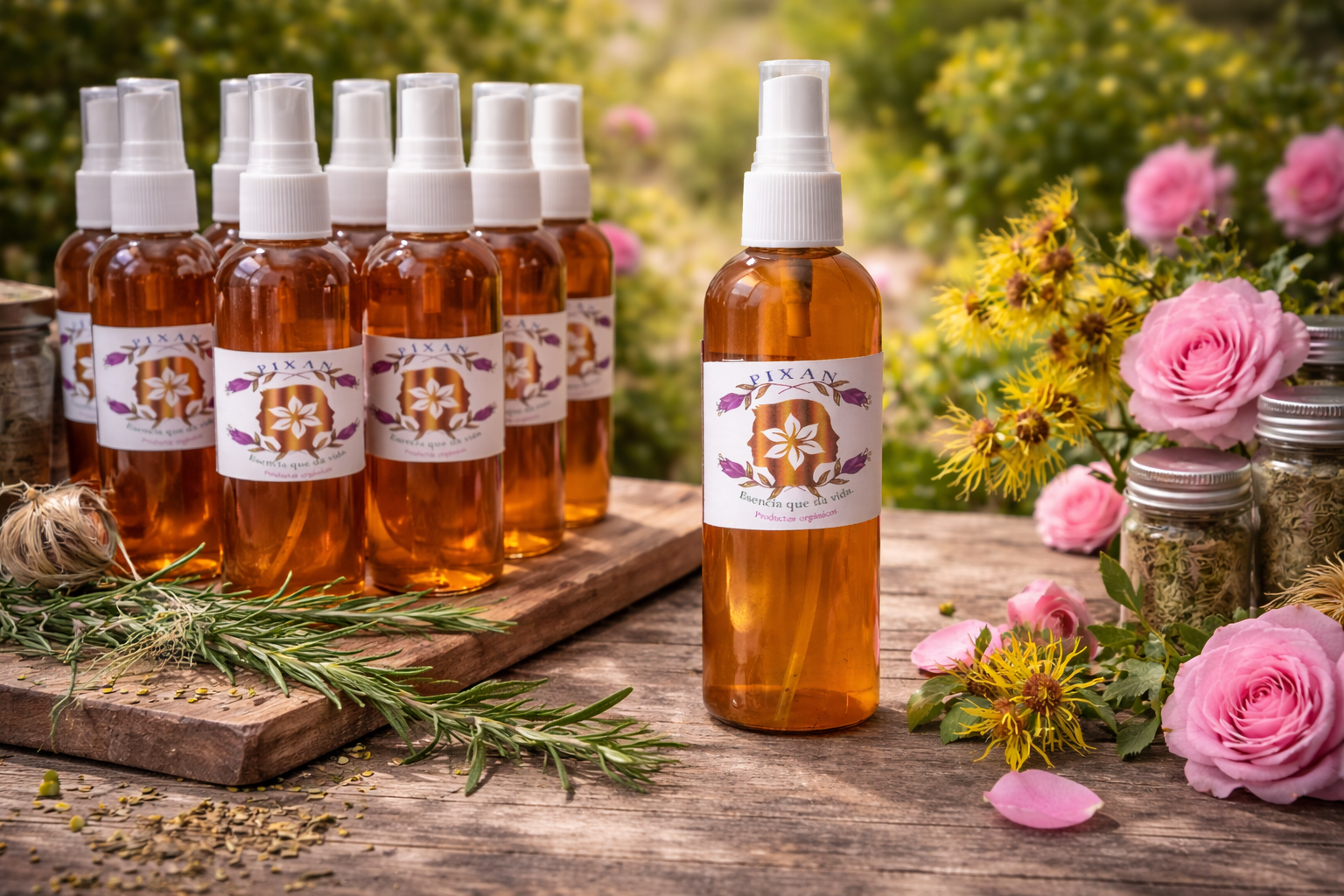 tonicos pixani, sobre una tabla de madera al aire libre.